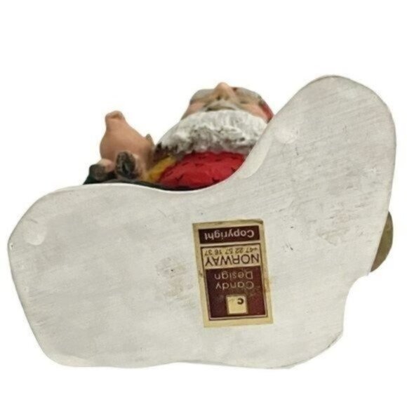 Candy Design Norway Santa like Gnome figurine holding 2 pigs approximately 6” - Picture 12 of 13